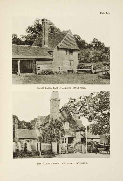 Plate LX (60), shows Mann Farm, East Shalford (now called 'Merlins'), and Surrey Oaks Inn, Newdigate (still a public house)