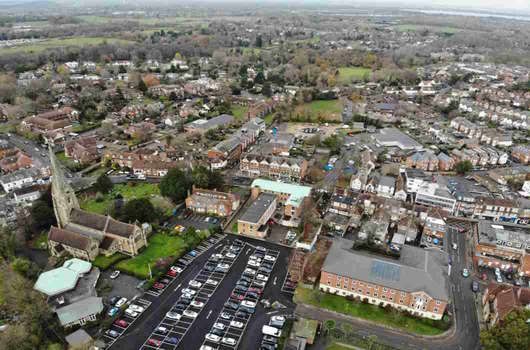 Aerial view of Weybridge town in Elmbridge