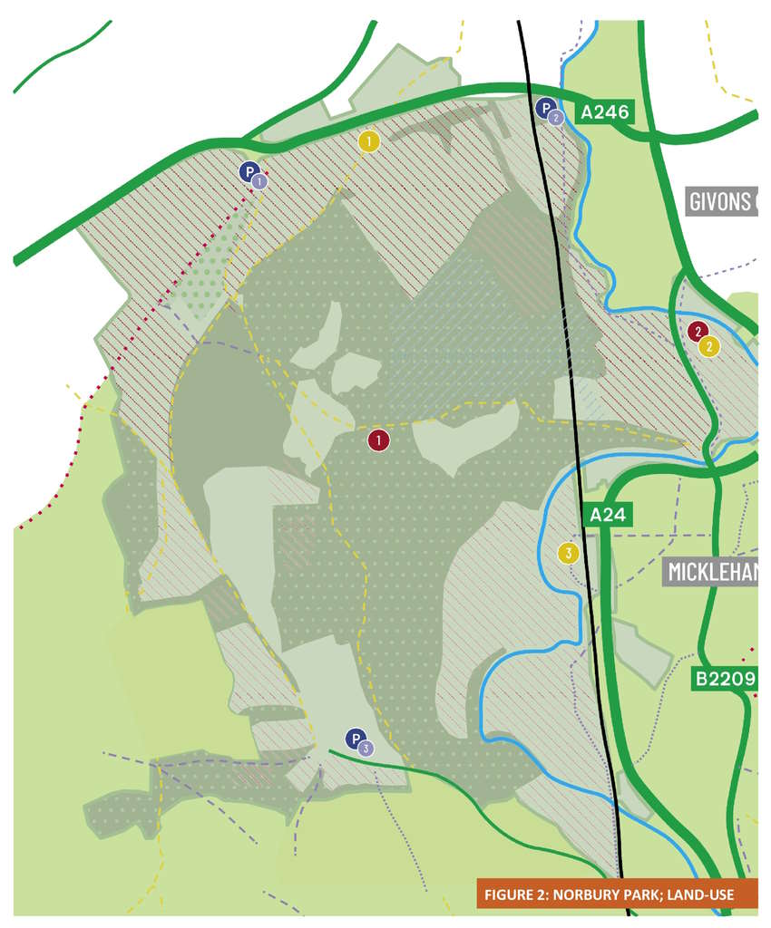 Map of Norbury Park land use zones described on the page.