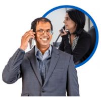 Two people talking on phone