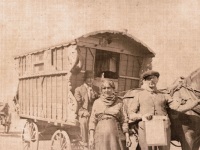 Photo of Gypsies leaving Lady Sybil Grant's site early 20th cent