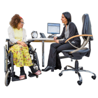 Woman in wheelchair with GP