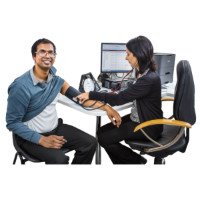 A doctor checking a man's blood pressure