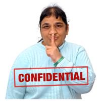 Lady with a confidential sign