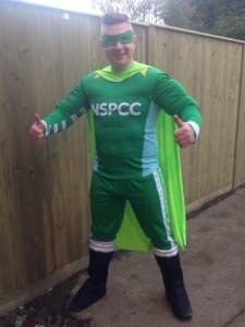 Liam in his superhero themed NSPCC marathon gear