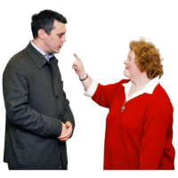 Woman pointing at man
