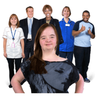 Woman with staff team