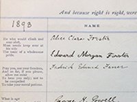 Visitor book for Abinger Hall signed by E M Forster, reference ref 2572/142/1