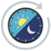 A round clock illustration split into day and night sections, with a sun and moon symbol, showing a 24-hour cycle.