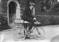  Mr T H L Grosvenor starting to catch moths, with his apparatus packed on a cycle, Redhill (SHC ref 7828/2/122/245)