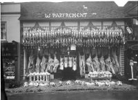 Parfrement's butchers in Godalming at Christmas, 1920s (SHC ref 9524/268)