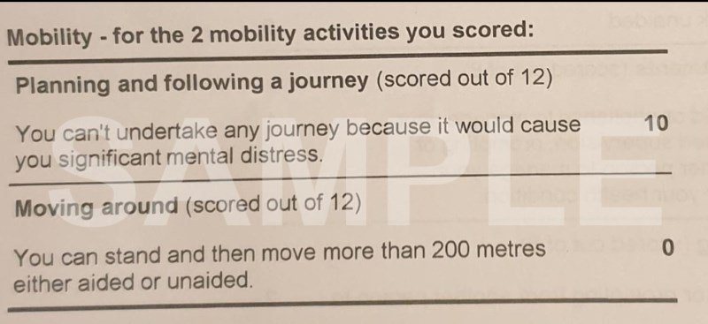 The heading of the award reads: Mobility - for the 2 mobility activities you scored. Underneath the criteria Planning and following a journey and Moving around are shown and the scores displyed beside them.