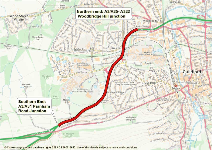 Map showing the area of eligibility for the A3 EV grant funding for businesses.