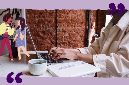 A person typing on a laptop with a noteook and coffee next to them.