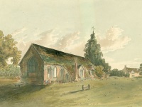 John Hassell watercolour of St Nicholas church Great Bookham 1822