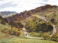 Zig zag road on Box Hill near Dorking postcard 1920s
