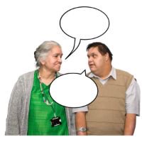 Woman and man in conversation