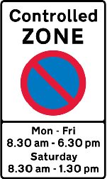 Controlled parking zone entry sign example. Image is Crown Copyright.