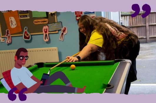 A young person playing pool.