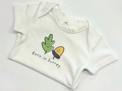 Born in Surrey acorn and leaf bodysuit