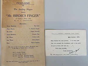 Mr Birdie's Finger programme 1925, and RC Sherriff reply 1956 thumbnail
