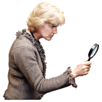 Woman inspecting closely