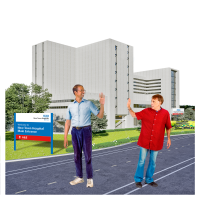 Two people leaving hospital