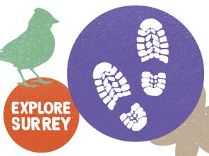 Explore Surrey logo with a bird and footprint