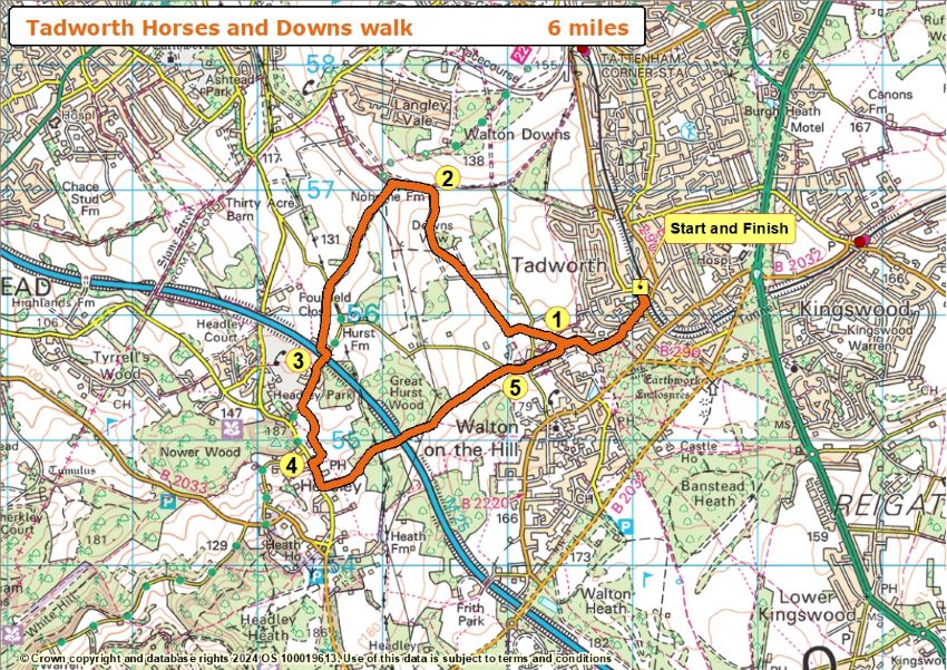Details of the Tadworth route are described on this page. Select map to open a larger version that can be saved or printed.