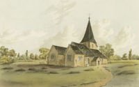 Watercolour of All Saints Church Banstead from the north east by John Hassell. SHC ref 4348/2/78/1