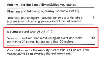 Check your score in teh sestion headed 'Moving around (scored out of 12)