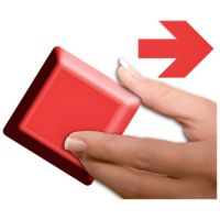 Hand holding a red box with an arrow pointing right