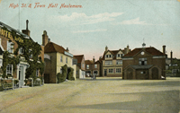 A postcard of the High Street and Town Hall, Haslemere, showing the King's Arms Public House