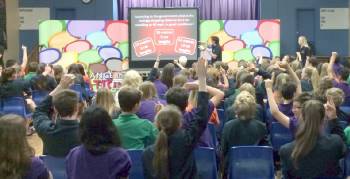 Children watching a presentation