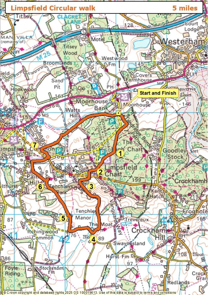 Details of the Limpsfield route are described on this page. Select map to open a larger version that can be saved or printed.
